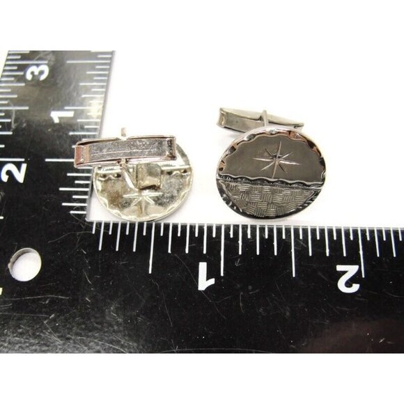 Round Starburst Checkerboard Cufflinks Tux Shirt Dress Suit Vintage - Picture 4 of 6